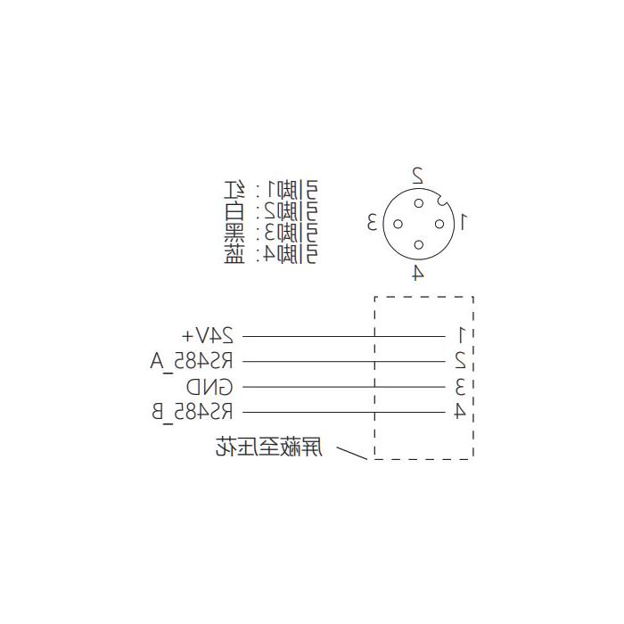 M12 4Pin，母头直型、单端预铸PVC非柔性电缆、带屏蔽、灰色护套、0C4A03-XXX